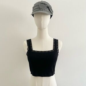 Black Lace Trim Crop Tank Top